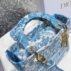 Dior Medium Lady D-Lite Bag In Blue Toile de Jouy Canvas CDBS2542