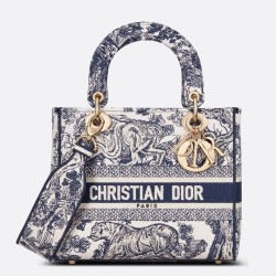 Dior Medium Lady D-Lite Bag In Blue Toile de Jouy Embroidery CDBS2543