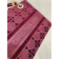 Dior Medium Lady D-Lite Bag In Bordeaux Embroidered Velvet CDBS2545