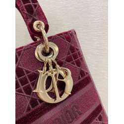 Dior Medium Lady D-Lite Bag In Bordeaux Embroidered Velvet CDBS2545