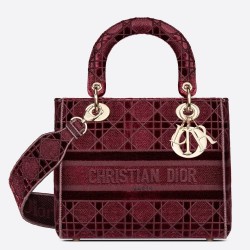 Dior Medium Lady D-Lite Bag In Bordeaux Embroidered Velvet CDBS2545