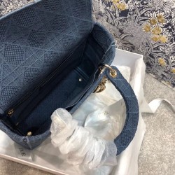 Dior Medium Lady D-Lite Bag In Denim Blue Cannage Canvas CDBS2547