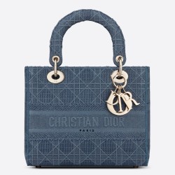 Dior Medium Lady D-Lite Bag In Denim Blue Cannage Canvas CDBS2547