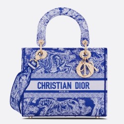 Dior Medium Lady D-Lite Bag In Fluorescent Blue Toile de Jouy Reverse Embroidery CDBS2548