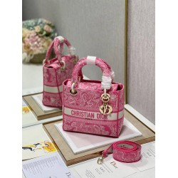 Dior Medium Lady D-Lite Bag In Fluorescent Pink Toile de Jouy Reverse Embroidery CDBS2550