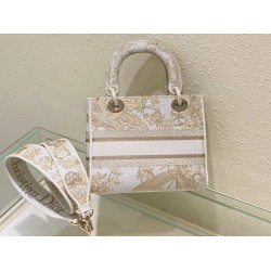 Dior Medium Lady D-Lite Bag In Gold Jardin d'Hiver Embroidery CDBS2551