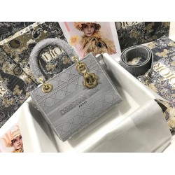 Dior Medium Lady D-Lite Bag In Gray Cannage Embroidery CDBS2552