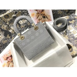 Dior Medium Lady D-Lite Bag In Gray Cannage Embroidery CDBS2552