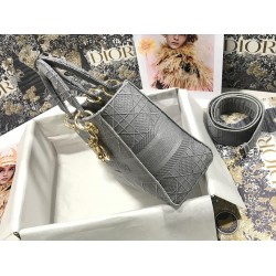 Dior Medium Lady D-Lite Bag In Gray Cannage Embroidery CDBS2552