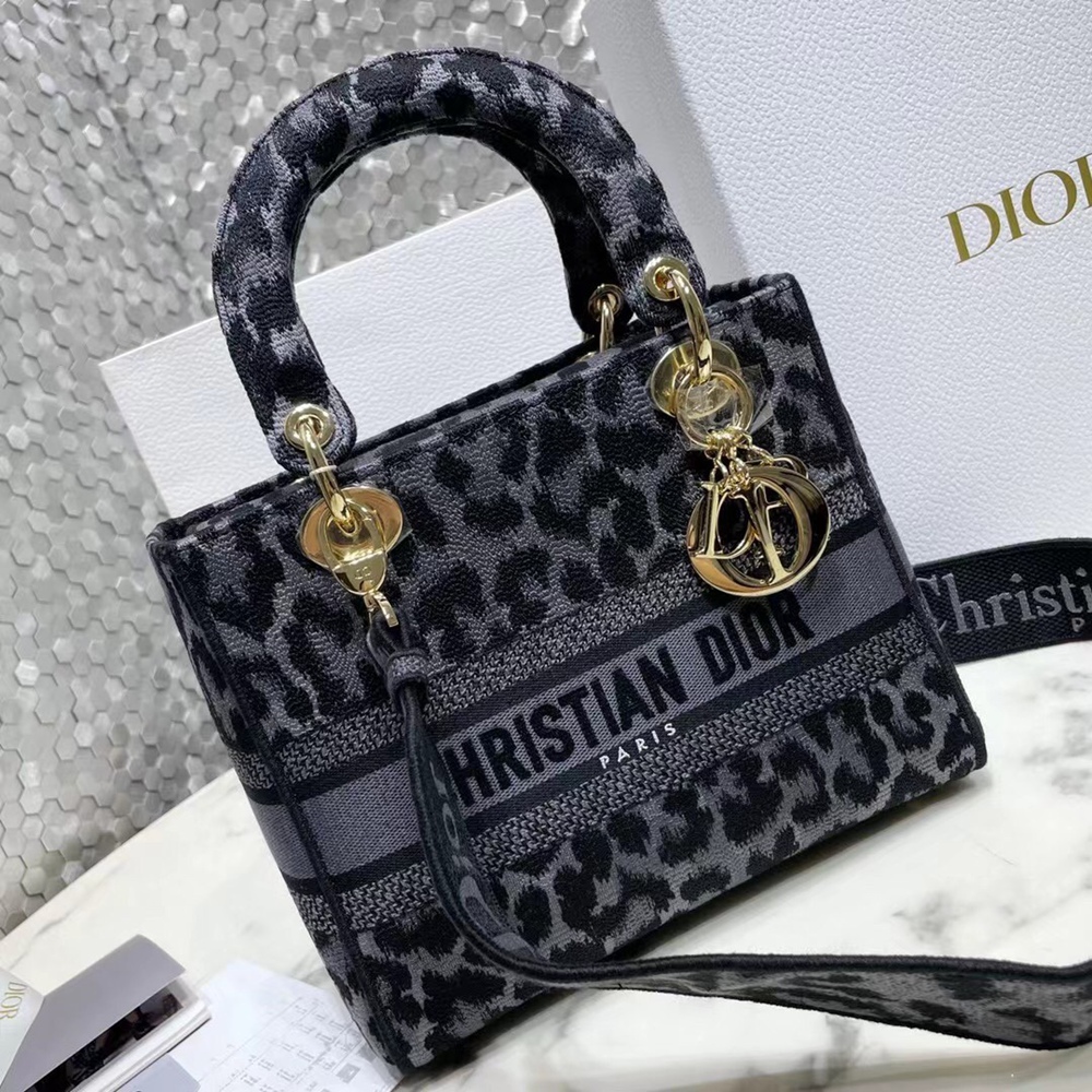 Dior Medium Lady D-Lite Bag In Grey Mizza Embroidery CDBS2553