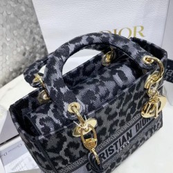 Dior Medium Lady D-Lite Bag In Grey Mizza Embroidery CDBS2553