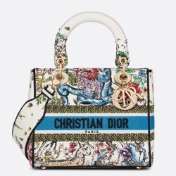 Dior Medium Lady D-Lite Bag In Latte D-Constellation Embroidery CDBS2554