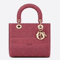 Dior Medium Lady D-Lite Bag In Mallow Rose Cannage Canvas CDBS2556