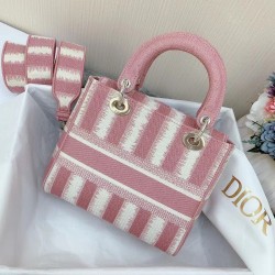 Dior Medium Lady D-Lite Bag In Pink D-Stripes Embroidery CDBS2560