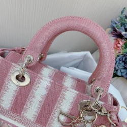 Dior Medium Lady D-Lite Bag In Pink D-Stripes Embroidery CDBS2560