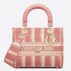 Dior Medium Lady D-Lite Bag In Pink D-Stripes Embroidery CDBS2560