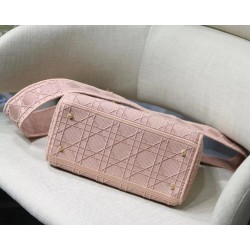 Dior Medium Lady D-Lite Bag In Pink Embroidered Canvas CDBS2561