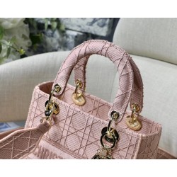 Dior Medium Lady D-Lite Bag In Pink Embroidered Canvas CDBS2561