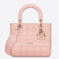 Dior Medium Lady D-Lite Bag In Pink Embroidered Canvas CDBS2561