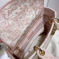 Dior Medium Lady D-Lite Bag In Pink Toile de Jouy Embroidery CDBS2563