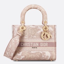 Dior Medium Lady D-Lite Bag In Pink Toile de Jouy Embroidery CDBS2563