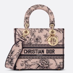 Dior Medium Lady D-Lite Bag In Powder Jardin Botanique Embroidery CDBS2564