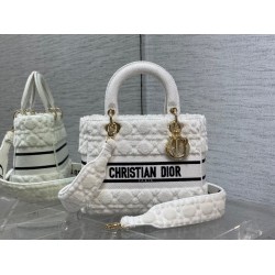 Dior Medium Lady D-Lite Bag In White Cannage Shearling CDBS2565