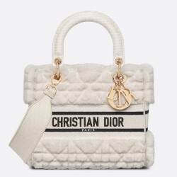 Dior Medium Lady D-Lite Bag In White Cannage Shearling CDBS2565