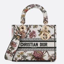 Dior Medium Lady D-Lite Bag In White Jardin Botanique Embroidery CDBS2566