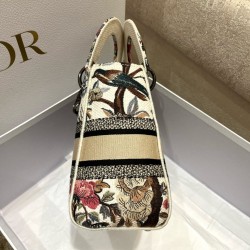 Dior Medium Lady D-Lite Bag In White Jardin d'Hiver Embroidery CDBS2567