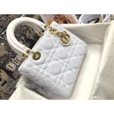 Dior Medium Lady D-Lite Bag In White Macrocannage Technical Fabric CDBS2568