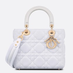 Dior Medium Lady D-Lite Bag In White Macrocannage Technical Fabric CDBS2568