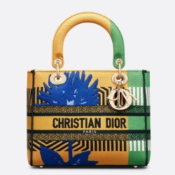 Dior Medium Lady D-Lite Bag In Yellow and Green D-Flower Pop Embroidery CDBS2570