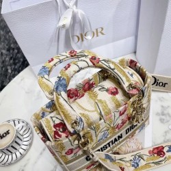 Dior Medium Lady D-Lite Hibiscus Metallic Thread Embroidery Bag CDBS2573