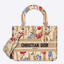 Dior Medium Lady D-Lite Hibiscus Metallic Thread Embroidery Bag CDBS2573