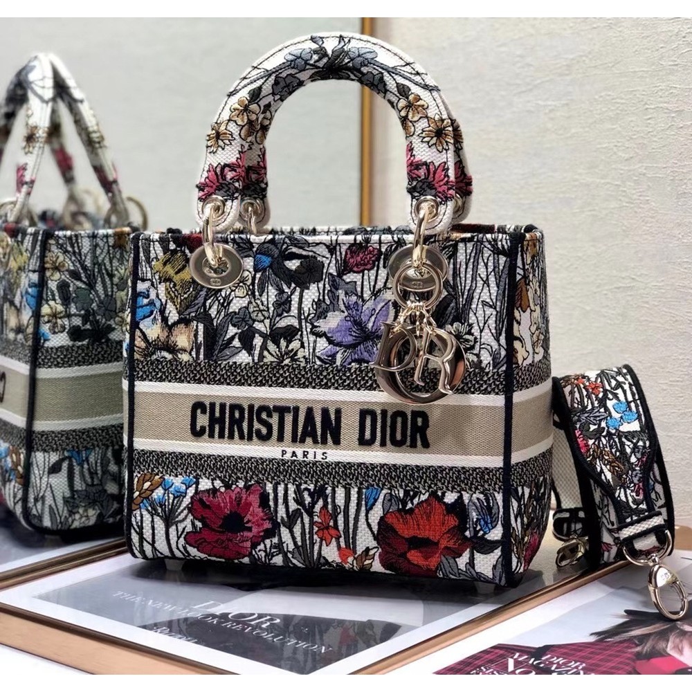 Dior Medium Lady D-Lite Mille Fleurs Embroidery Bag CDBS2574