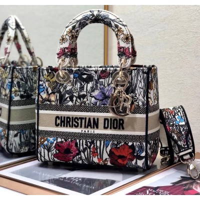 Dior Medium Lady D-Lite Mille Fleurs Embroidery Bag CDBS2574