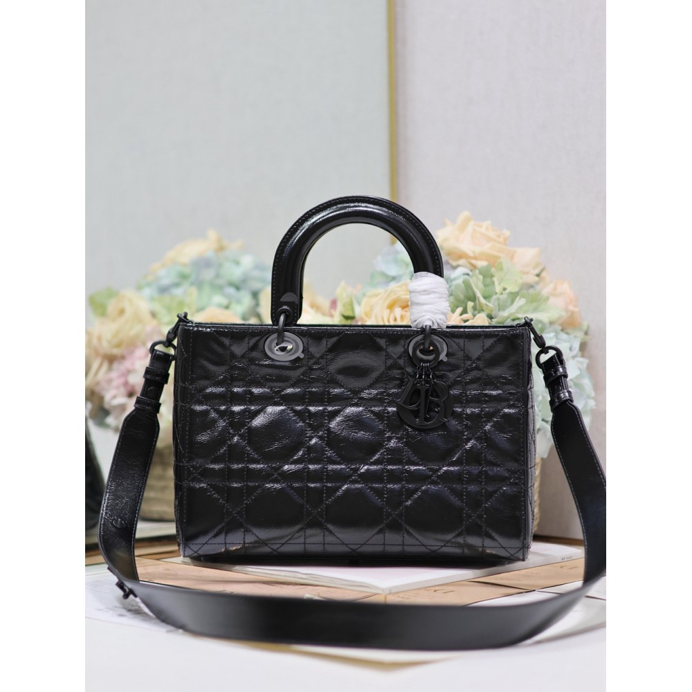 Dior Medium Lady D-Sire My ABCDior Bag in Black Crinkled Calfskin CDBS2577