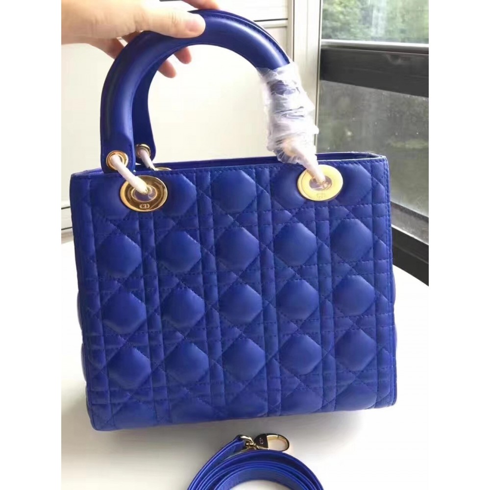 Dior Medium Lady Dior Bag In Blue Lambskin CDBS2495