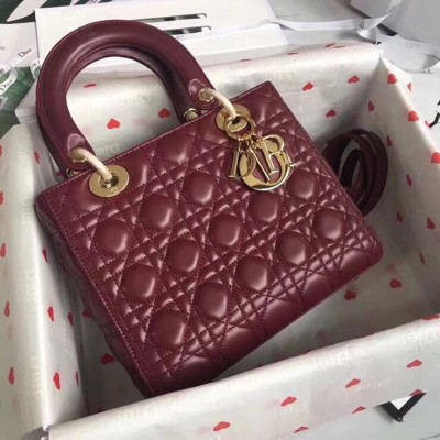 Dior Medium Lady Dior Bag In Bordeaux Lambskin CDBS2497