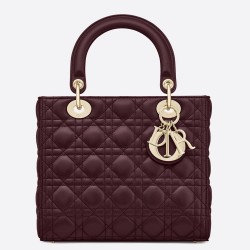 Dior Medium Lady Dior Bag In Bordeaux Lambskin CDBS2497