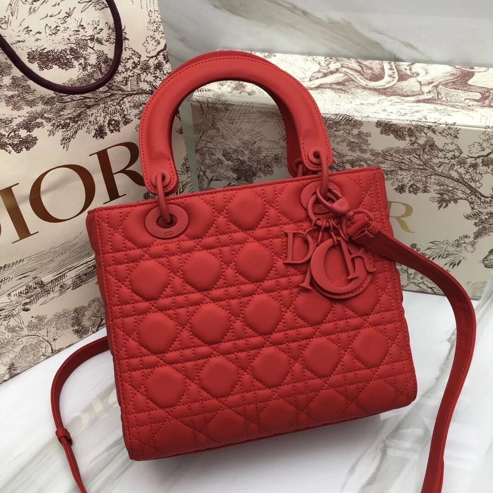 Dior Medium Lady Dior Bag In Cherry Ultra Matte Calfskin CDBS2498