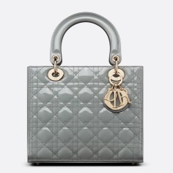 Dior Medium Lady Dior Bag In Grey Patent Cannage Calfskin CDBS2501