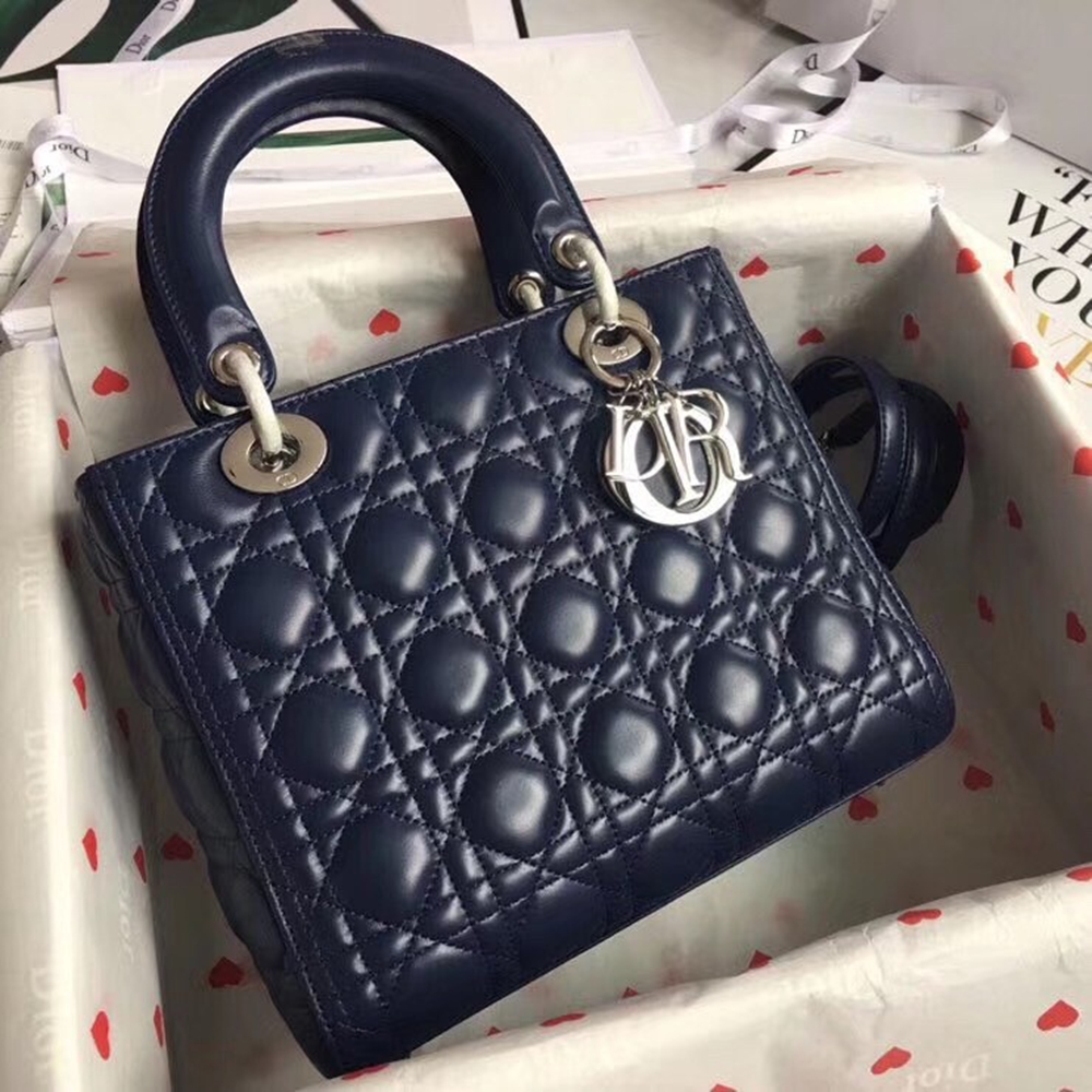 Dior Medium Lady Dior Bag In Indigo Blue Cannage Lambskin CDBS2503