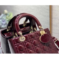 Dior Medium Lady Dior Bag In Red Patent Cannage Calfskin CDBS2511