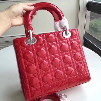 Dior Medium Lady Dior Bag In Red Patent Leather CDBS2512