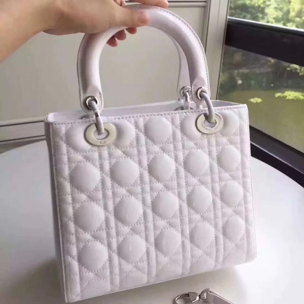 Dior Medium Lady Dior Bag In White Patent Leather CDBS2516