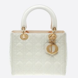 Dior Medium Lady Dior Bag In White Patent Leather CDBS2516