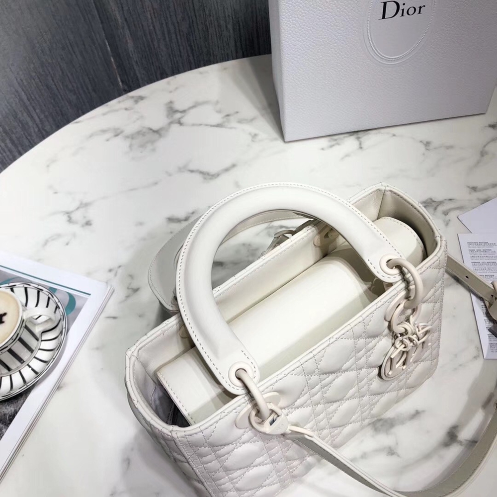 Dior Medium Lady Dior Bag In White Ultra Matte Calfskin CDBS2517