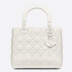 Dior Medium Lady Dior Bag In White Ultra Matte Calfskin CDBS2517